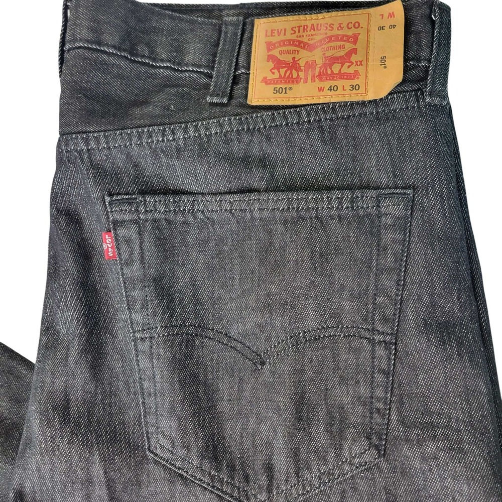 Levis 501 Black Jeans Mens 40x30 (41x31 Actual) Irregular Straight Button Fly